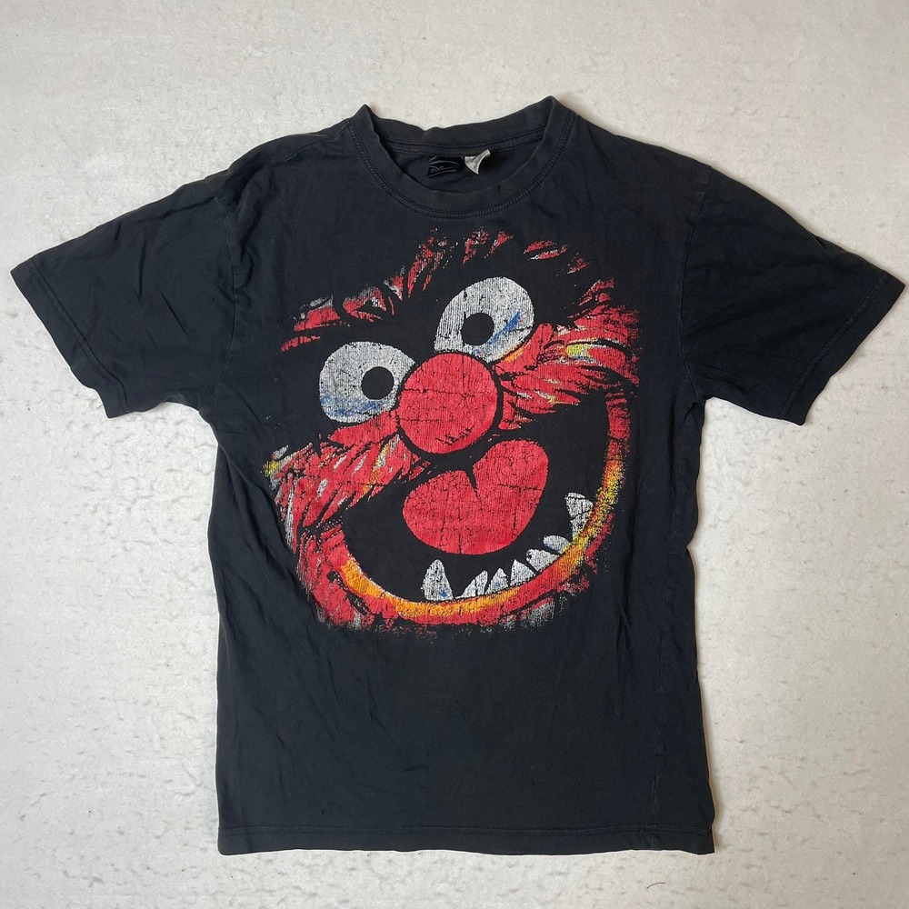 Disney Muppet Show Animal Face‎ Graphic T-Shirt Black Short Sleeve Cotton Size S